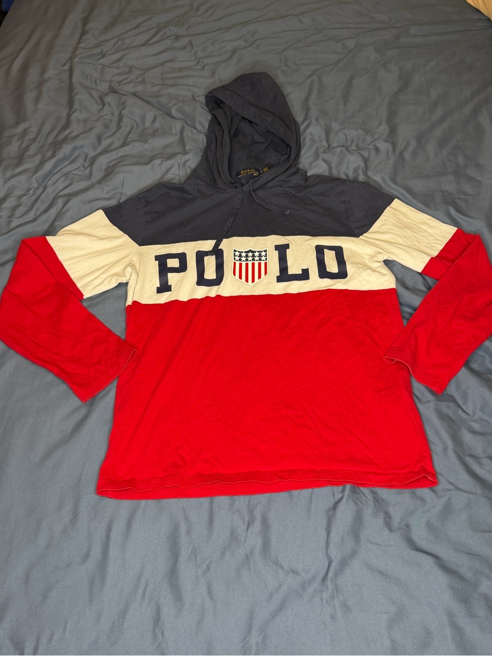 Polo Ralph Lauren Hoodie Shirt Men's Small USA Flag Shield Pullover Shirt